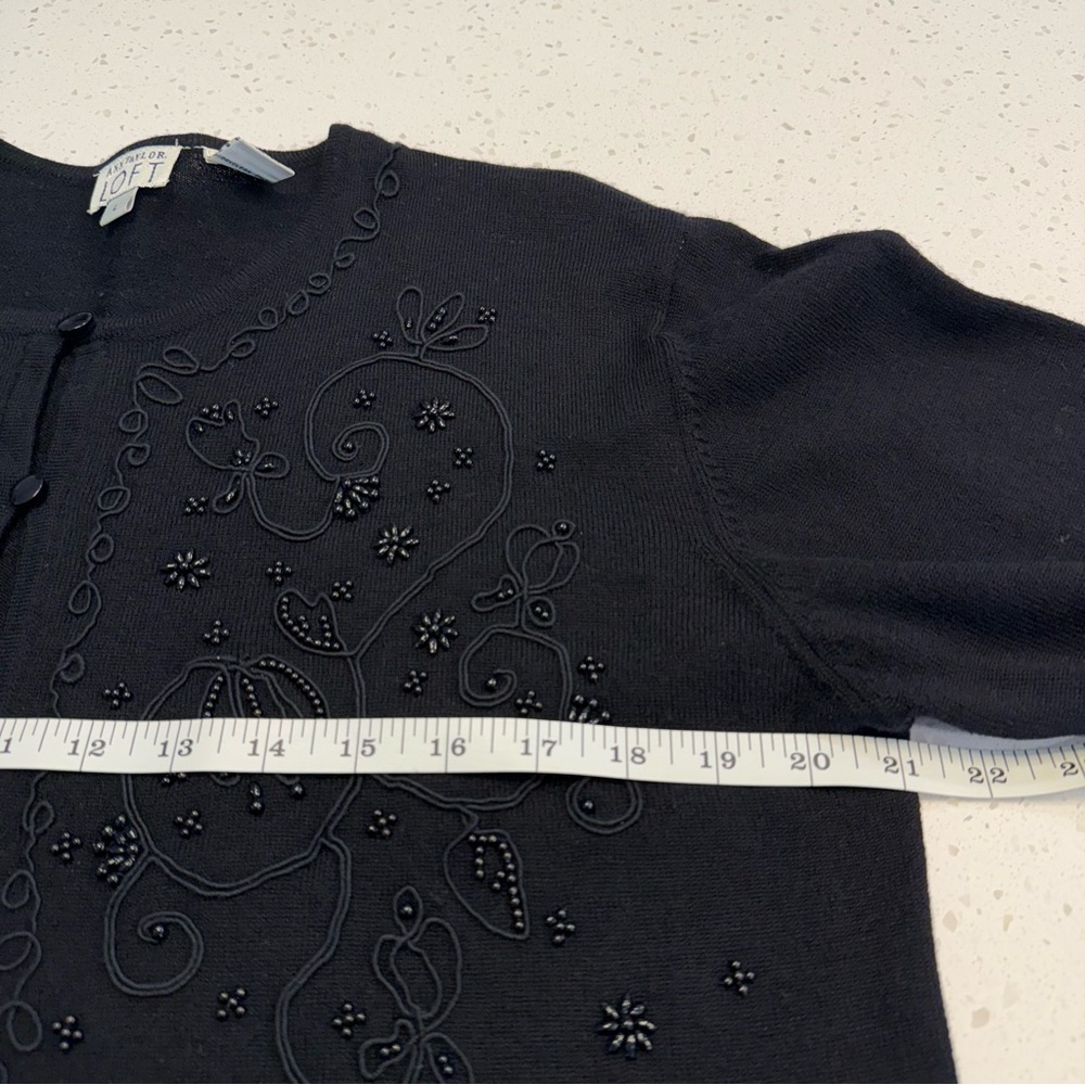 Vintage Ann Taylor LOFT Beaded Wool Cardigan Black Floral Women’s Large - Picture 7 of 9